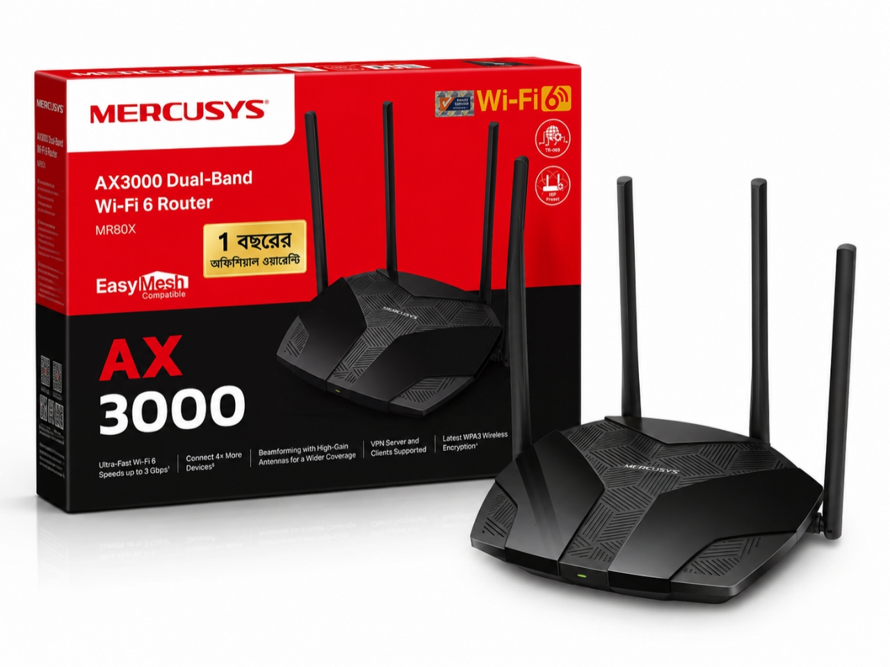 Mercusys MR80X AX3000 Mercusys MR80X AX3000 Dual Band Gigabit WiFi 6 Router Price in Bangladesh - Image 1